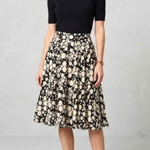 Vintage Linen Blend Skirt Lge Black Cream Full Whimsical Trad Wife Office Career
